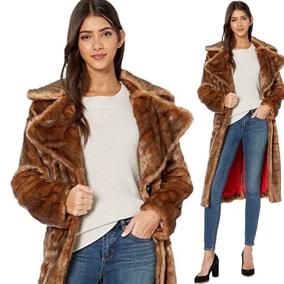 Avec Les Filles  
Belted Faux-Mink brown  Coat size S - Picture 1 of 6